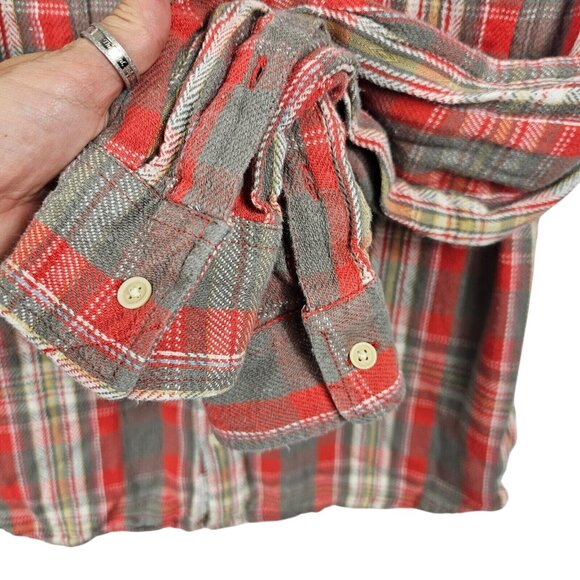 Mens California Fit Western Cowboy Outdoor Rugged Work Farm Red Plaid Flannel LG - Picture 6 of 13